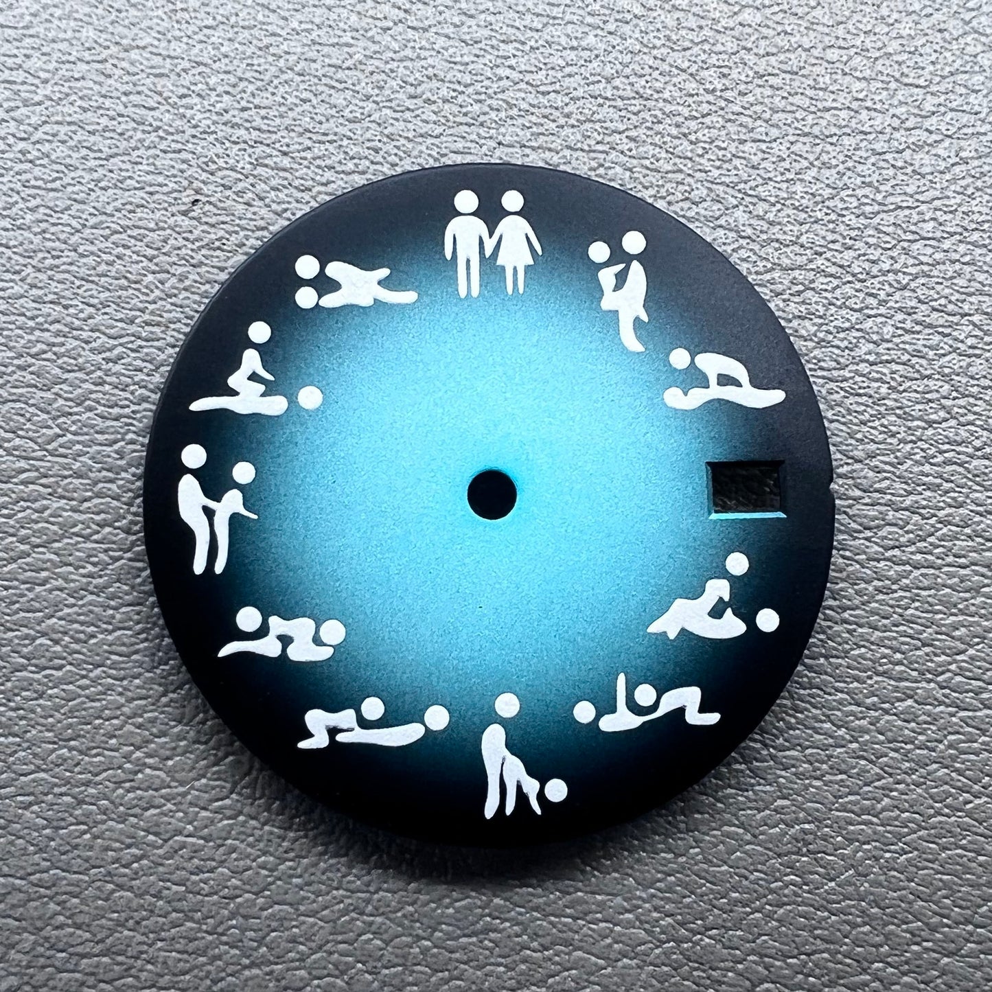 28.5mm green lume watch dial with gradual sky blue gradient, fits NH35 NH36 movements, by Adult Love.