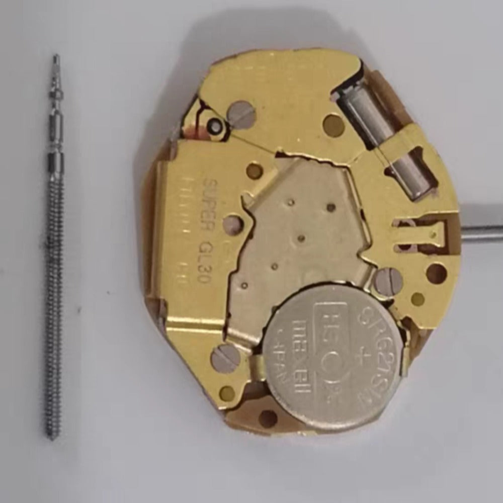 Wholesale Japan Made Miyota GL30 quartz watch movement with three golden hands for precise timekeeping.