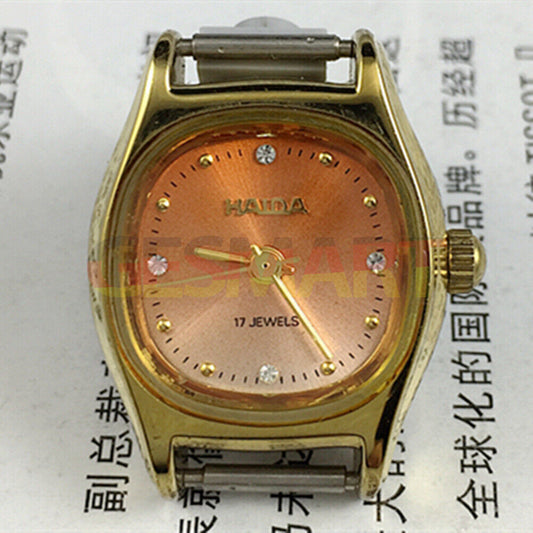 Elegant 24mm HAIDA Lady Watch with gradient orange dial, golden nail markers, and 17-jewel manual mechanical movement.