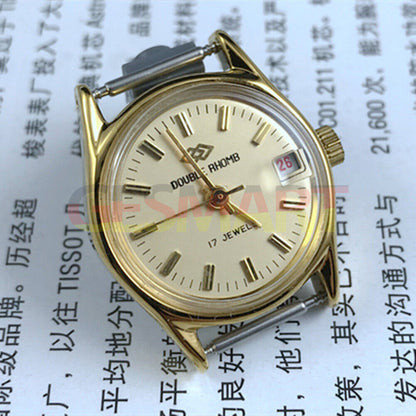 Double Rhomb golden nail ladies watch, manual mechanical movement, single calendar, 3 hands for elegant timekeeping.