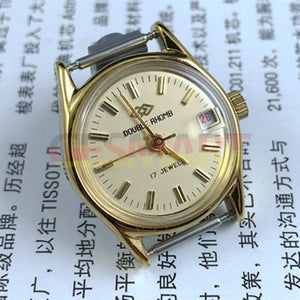 Double Rhomb Single Calendar Manual Mechanical Lady Watch Golden Nail 3 Hands