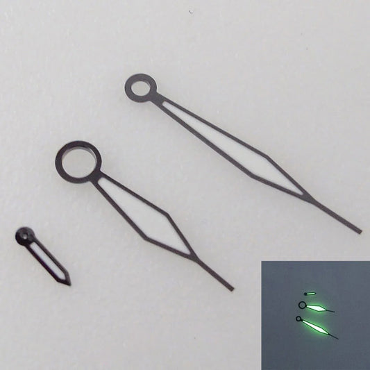 High-quality green luminous wristwatch hands set for ETA 6497 6498 hand winding movement.