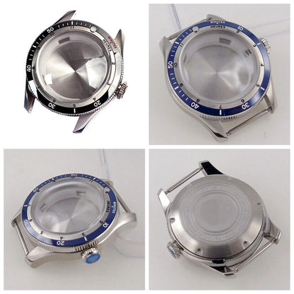 40mm Double Bow Sapphire Glass Watch Case Fit NH34 NH35 NH36 2824 Ceramic Bezel