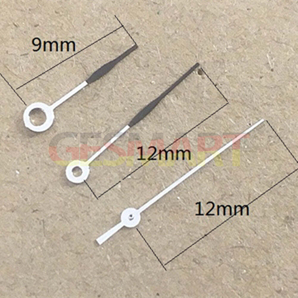 Black silver 12mm watch hands by Miyota for precise 1M12 Japan quartz movements.