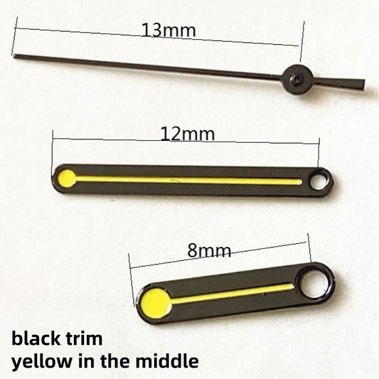 1. Black trim 13mm yellow watch hands set by Ronda for 515 quartz movement.  