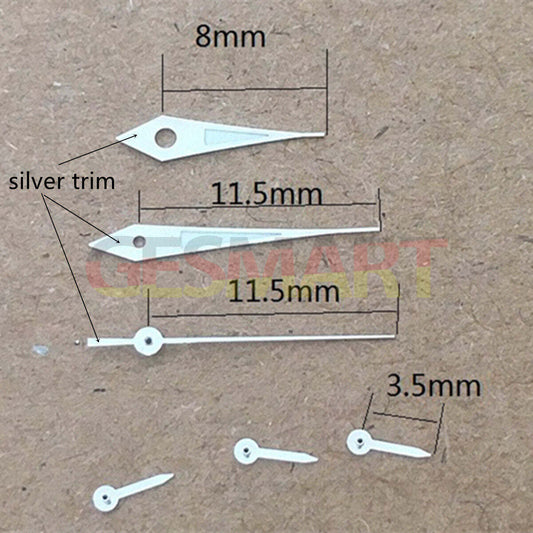 Aiguille de montre luminescente verte à bordure argentée de 11,5 mm pour Epson VX3J, VX9J, VX7J, VX3N, VX9N, VX42