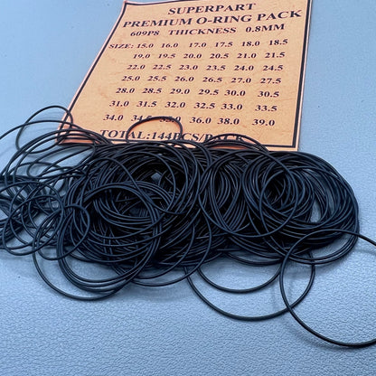 42 Sizes 144pcs 0.8mm waterproof O-ring kit, durable watch back gasket washers for sealing.