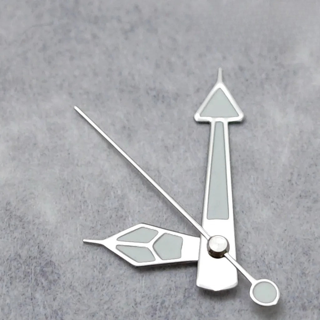 Silver trim green lume watch hands set for NH35 NH36 4R36/35 movement for precision timekeeping
