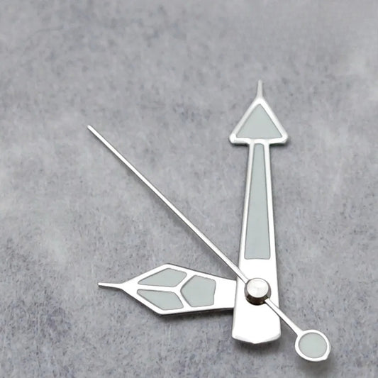 Silver trim green lume watch hands set for NH35 NH36 4R36/35 movement for precision timekeeping