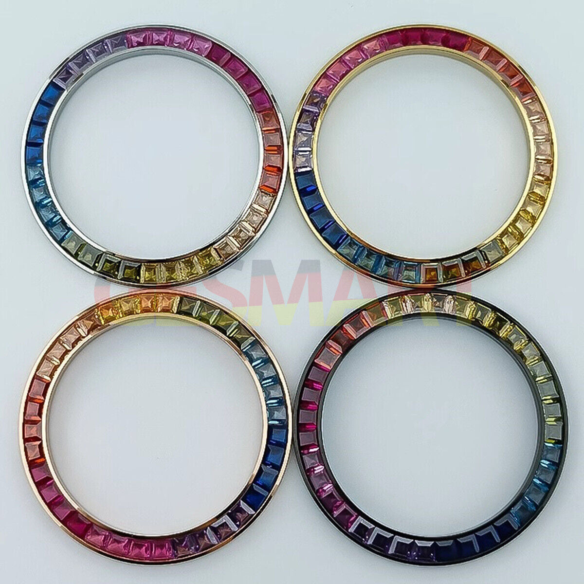 39mm colorful imitation diamond bezel for VK63 watch movement, vibrant accessory enhancing timepiece style.