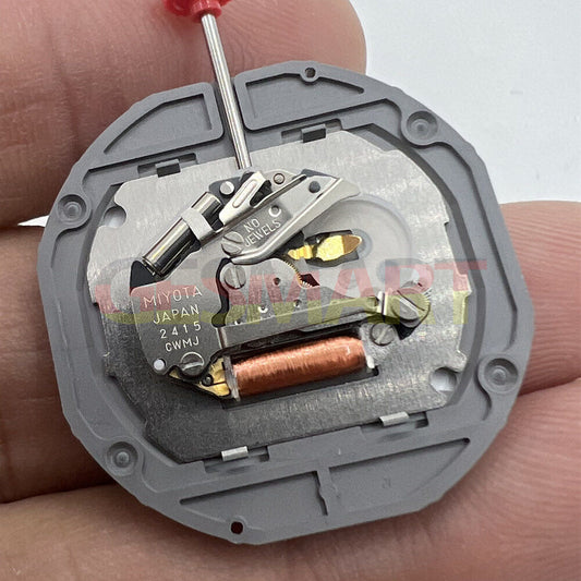 Quartz Miyota 2415 movement with 3 hands and date at 6 o'clock, ideal for watch repair and assembly.