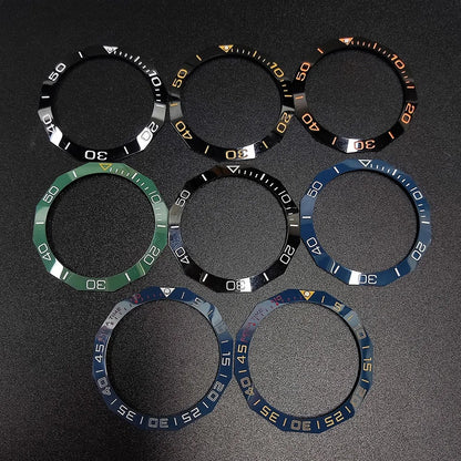 Sloping luminous ceramic bezel insert 42.3x33.3mm for automatic watch replacement, precise fit and durability.