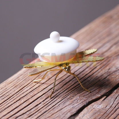 Alloy silver and gold dragonfly trinket, hand-carved collectible for elegant decor.