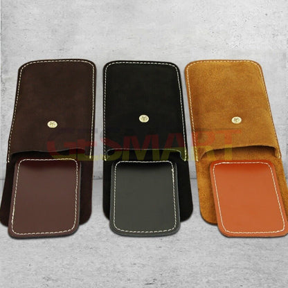 Portable genuine cowhide watch storage bag with soft lining for safe travel protection.