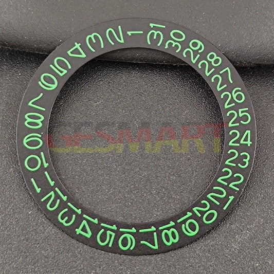 Black background watch date disk overlay with green characters for NH35 NH36 movements.