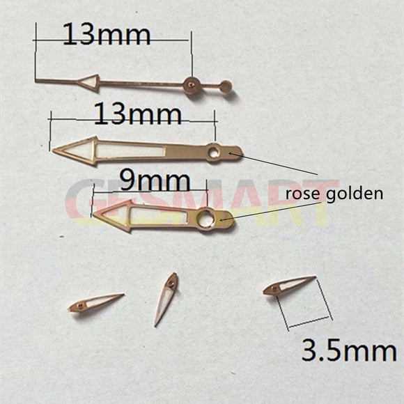 13mm Rose Golden Trim Green Lume Watch Hands for Miyota OS10 OS20 OS22 OS60 OS80