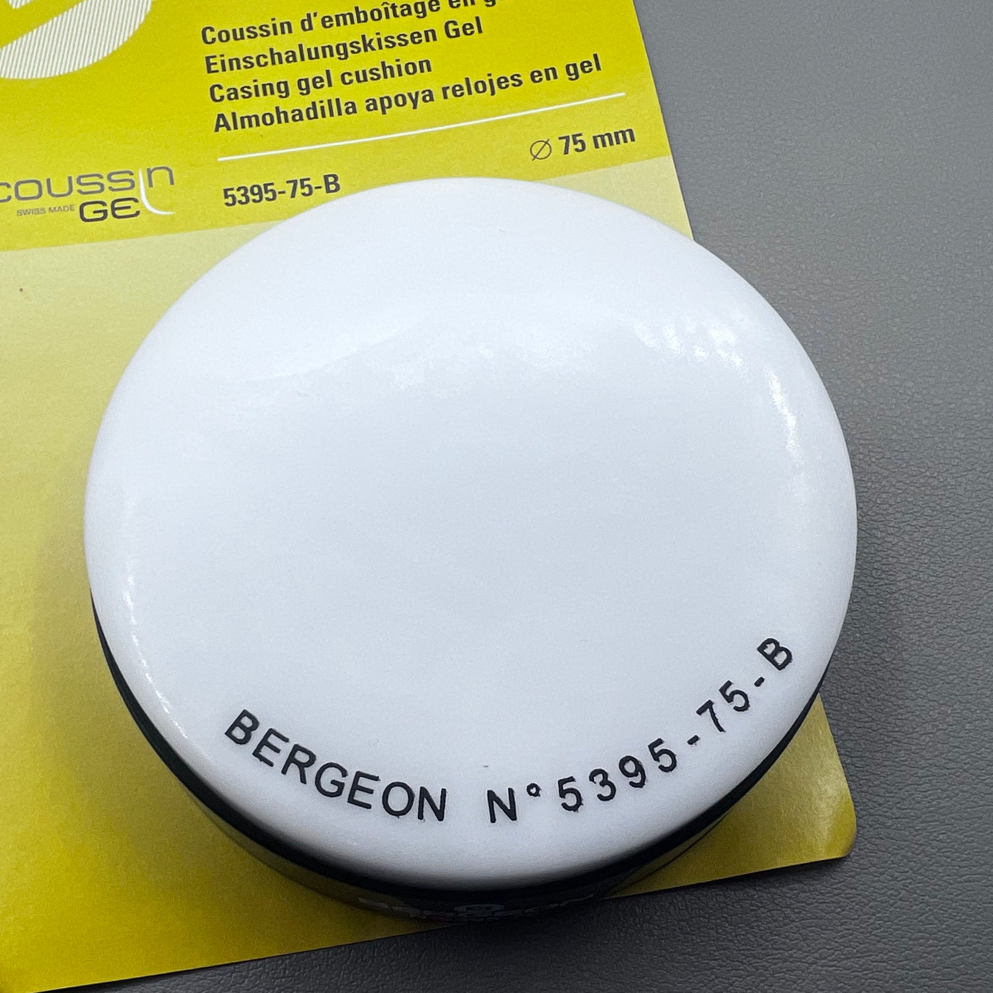 Swiss Bergeon 5395-75-B gel watch case cushion, 75mm white padding for secure timepiece storage