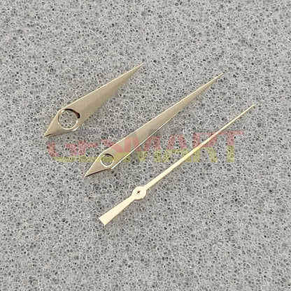 Blue-green luminous pointed watch hands with polished finish for NH35/NH36/4R/7S movements by Seiko.