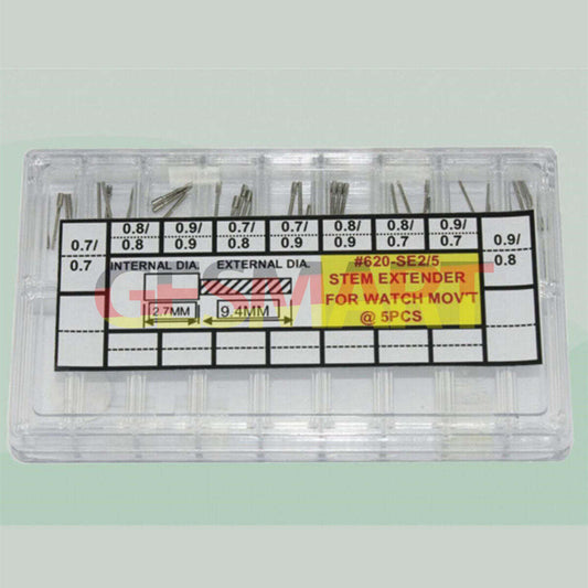 45pcs Swiss ETA watch stem extenders in 9 sizes for precise accessory replacement.