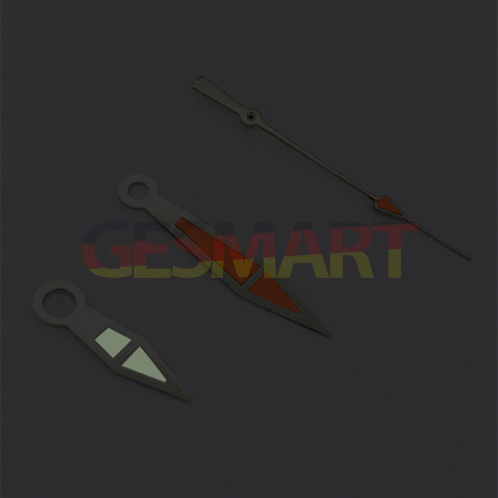 Green luminescent orange watch hands for Asian 8215/2813/8205 movement, precise fit.