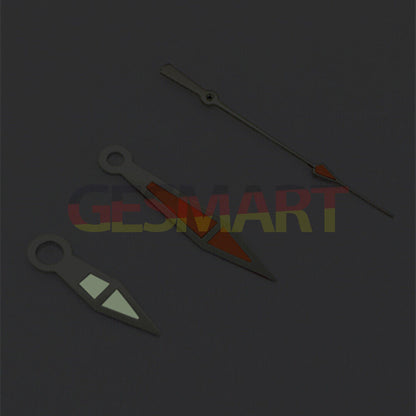 Green luminescent orange watch hands for Asian 8215/2813/8205 movement, precise fit.