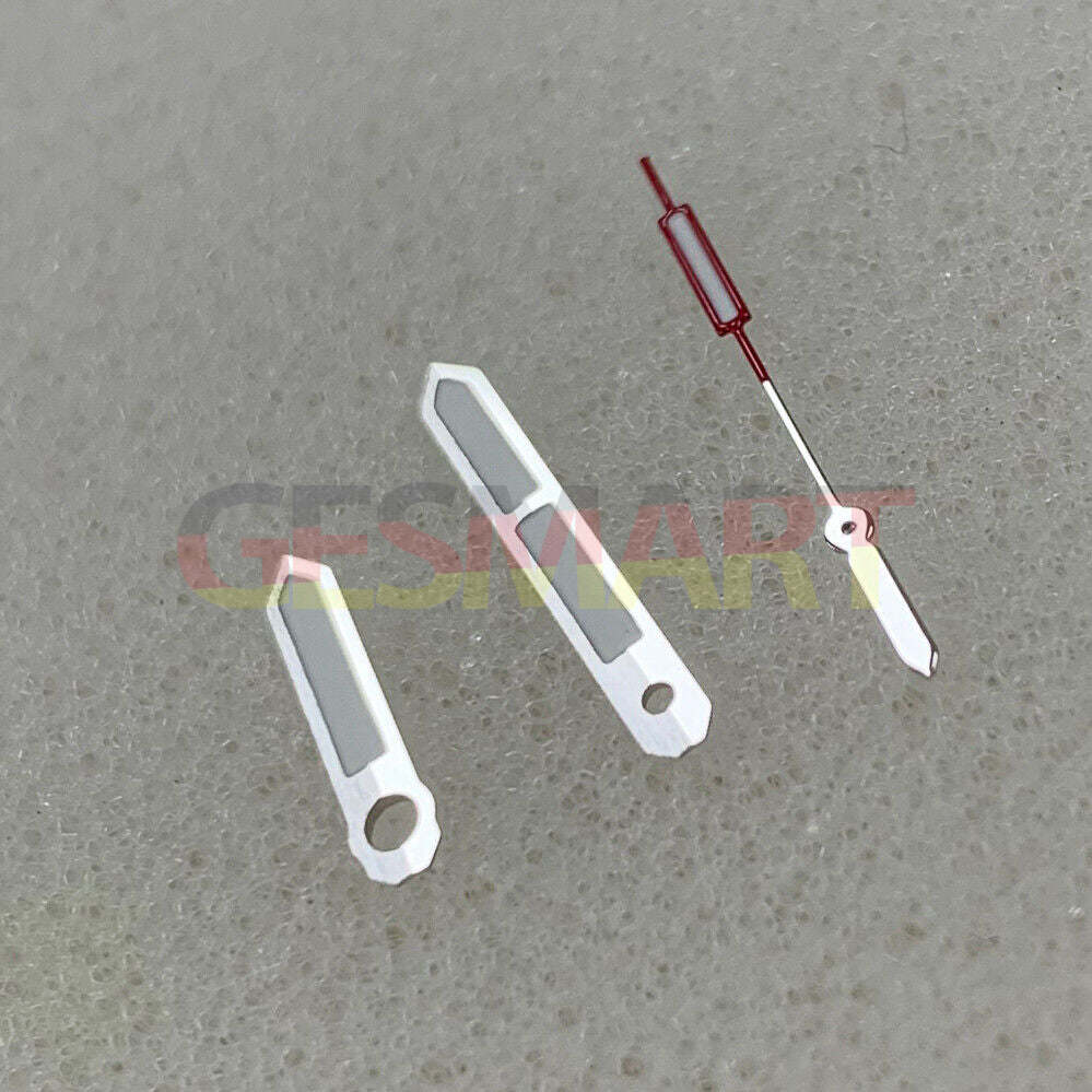 Silver-trimmed green luminous watch hands with Color Block design for NH35/NH36/4R/7S movements.