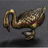 Solid Copper Cute Goose Trinket Vintage Hand Carved Bronze Model Figurines