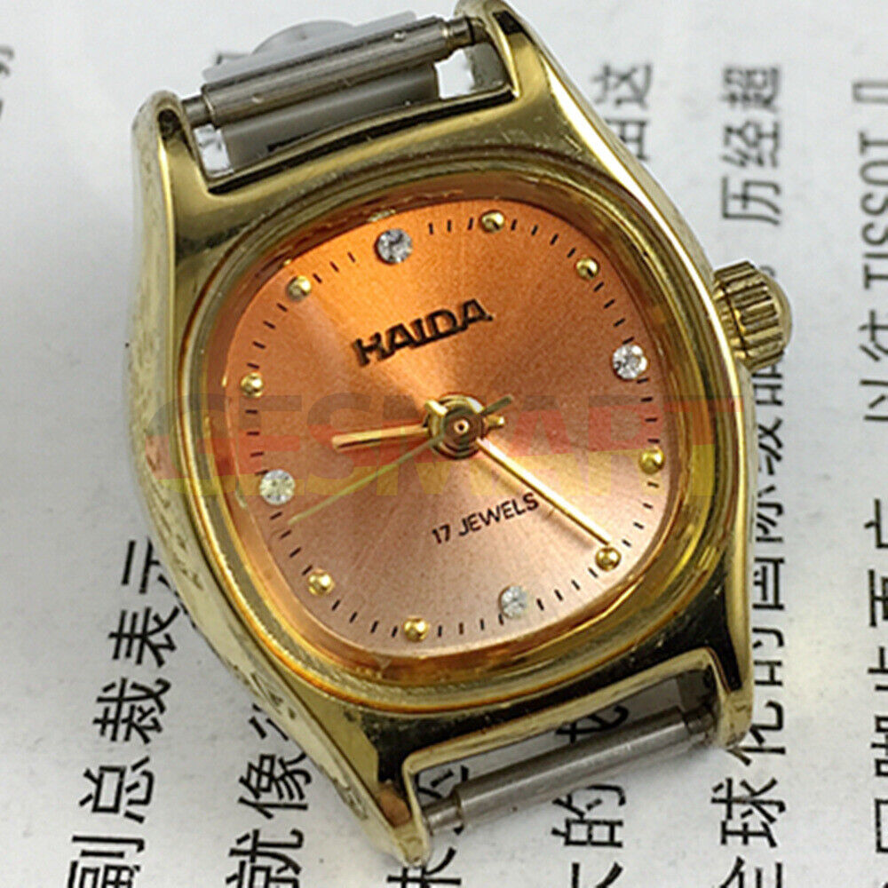 24mm HAIDA Manual Mechanical Lady Watch Golden Nail 17 Jews Gradient Orange Dial
