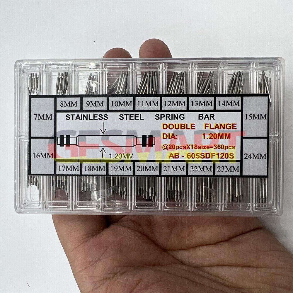 Stainless steel Double Flange 1.2mm watch spring bars, 18 sizes, 360PCS kit