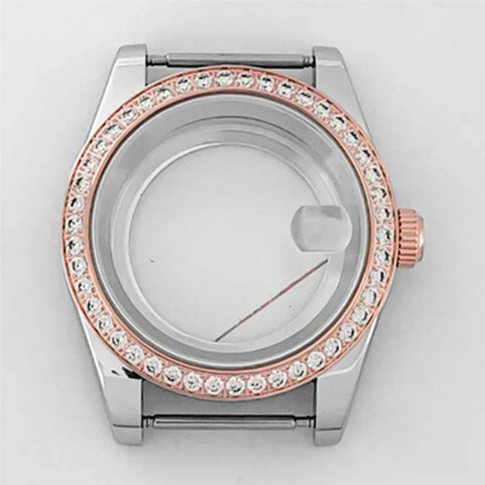 39mm Stainless Steel Diamond Sapphire Glass Watch Case for NH35 NH36 Movement