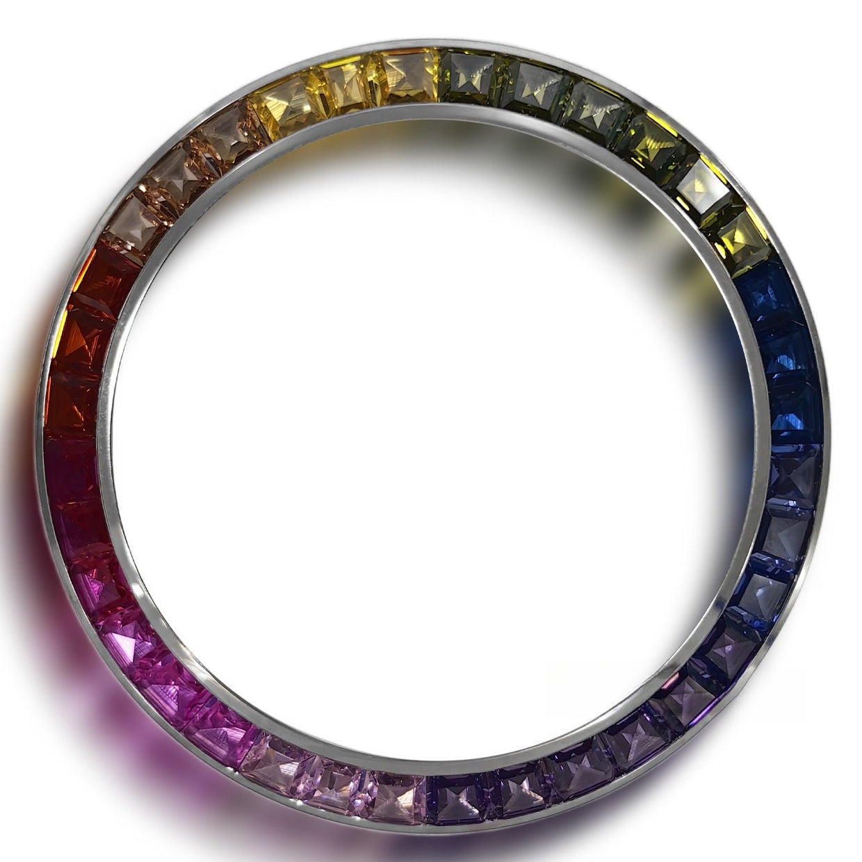 Daytona T-Shaped Square Moissanite Inclined Rainbow Watch Bezel Silver Base