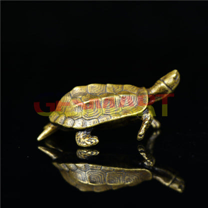 Vintage solid copper little turtle trinket, hand-carved bronze figurine for watch accessory display.