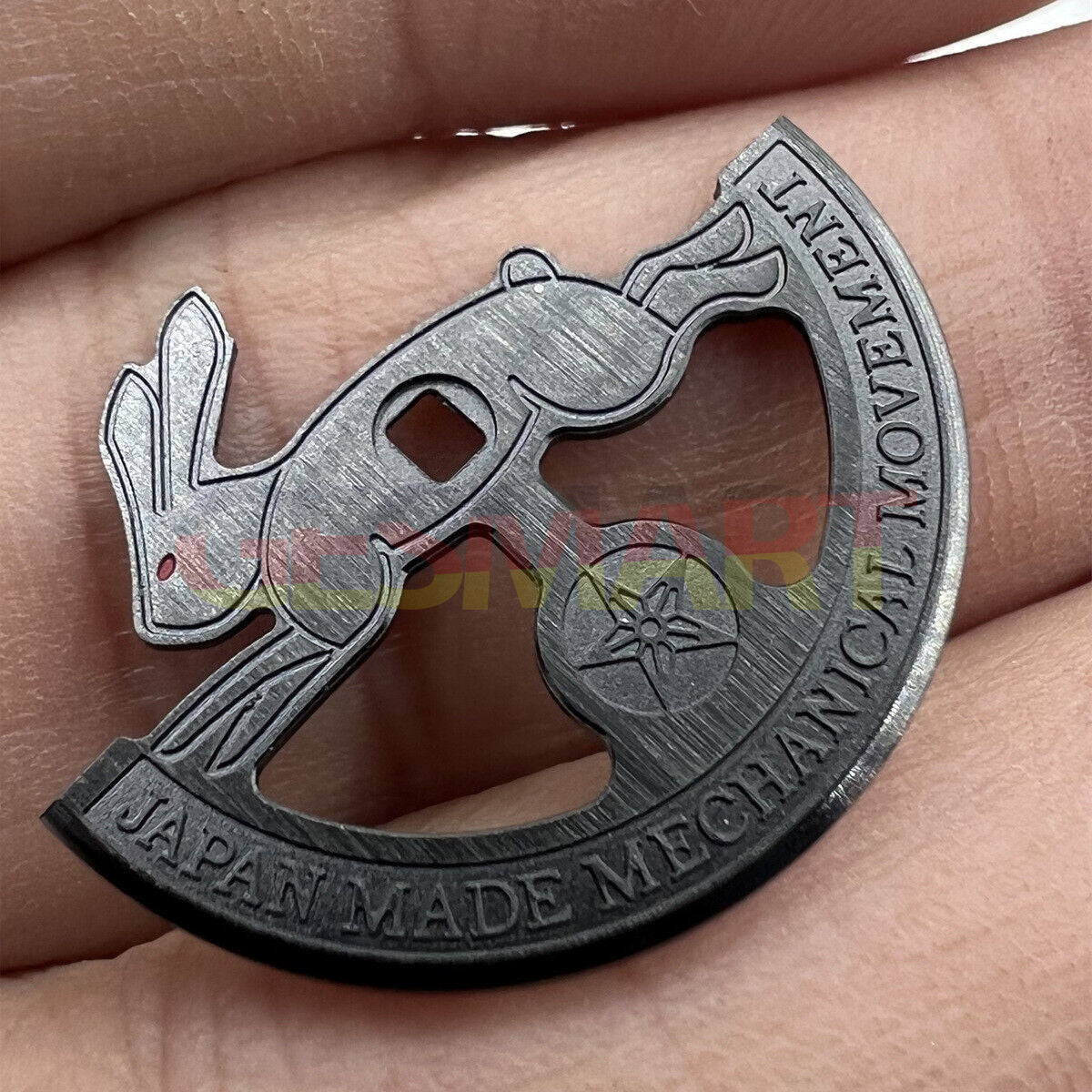 Black hollow rabbit-shaped rotor oscillating weight for Miyota 8215 watch movement.