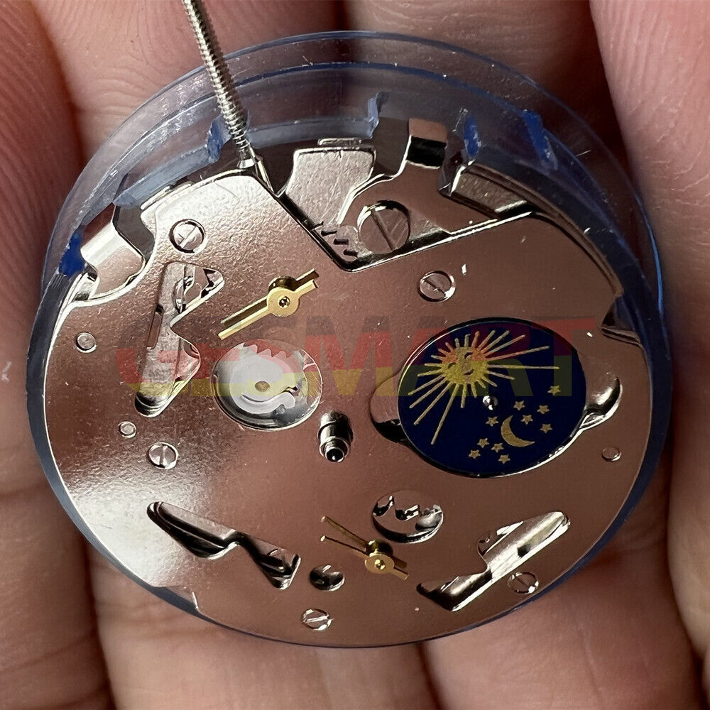 Asian Tianjin Seagull ST6 watch showcasing 3 hands with moon phase at 6 o'clock, automatic mechanical movement.