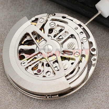 Asian HZ75DOA silver watch accessory featuring a hollow balance wheel with intricate automatic mechanical movement details.