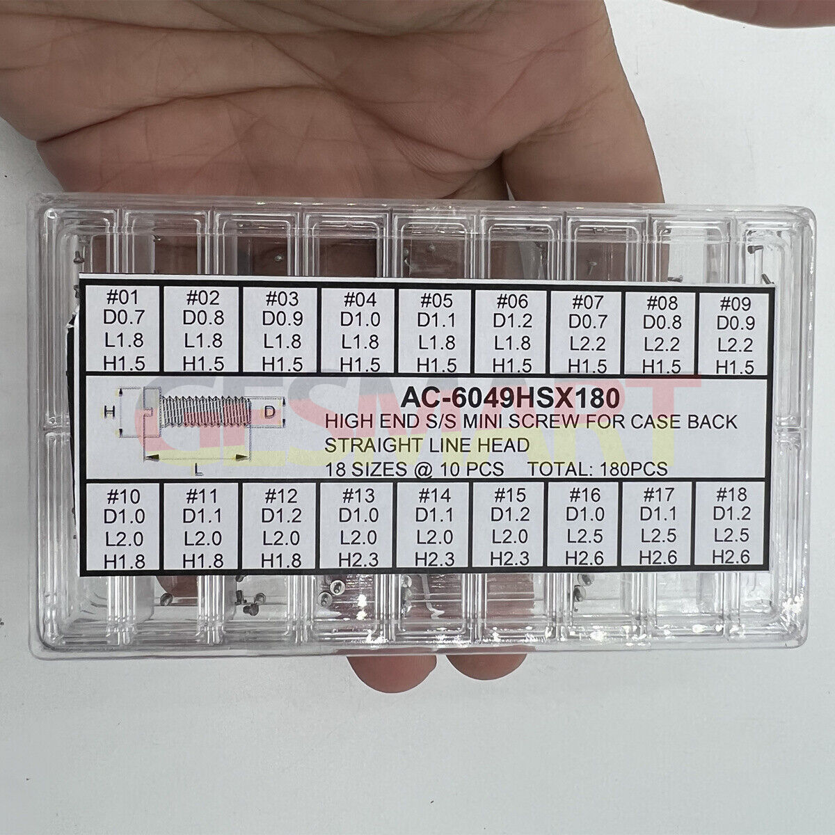 High End S/S Mini Screws for Case Back, Straight Line Head, 8 Sizes, 180PCS