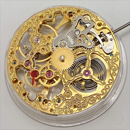 Golden carved hollow ST3600 6497 mechanical watch movement, hand-winding, China made.
