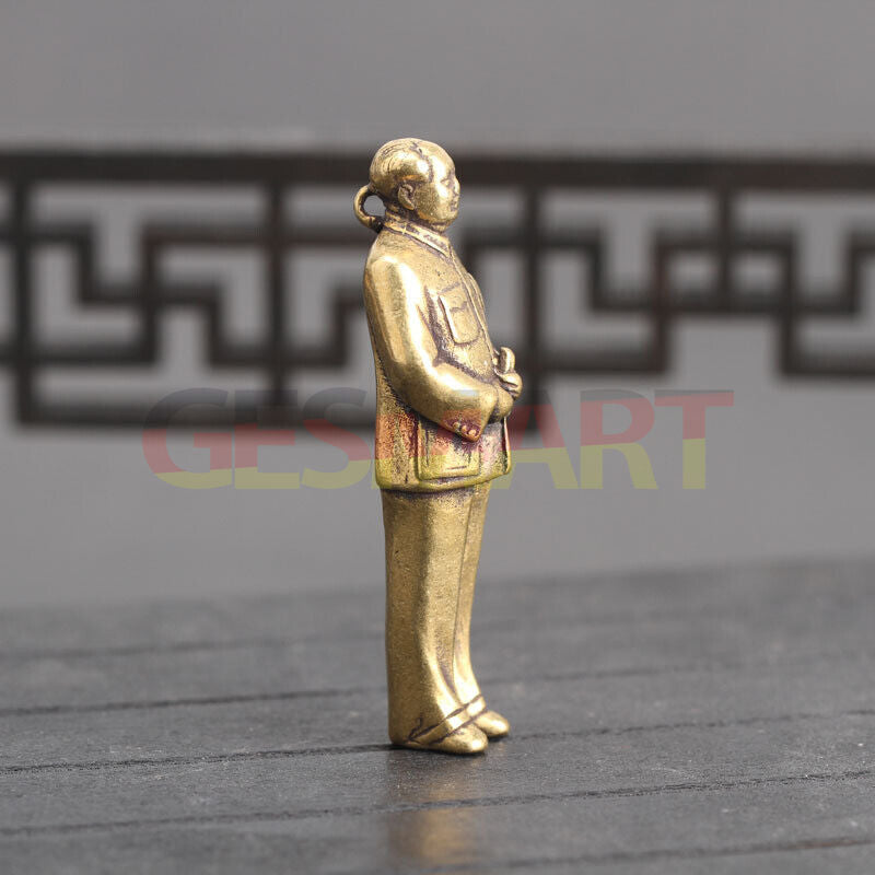 Hand-carved solid copper Chairman Mao figurine, vintage bronze collectible for decor.