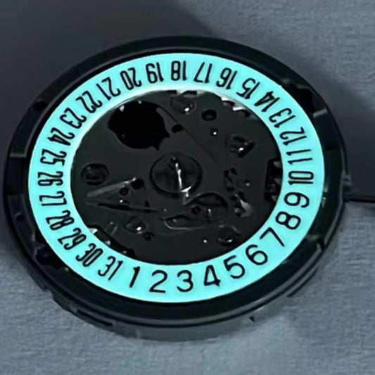 Japan Made NH35 mechanical watch with C3 blue luminous dial, date at 6, and white disk by brand