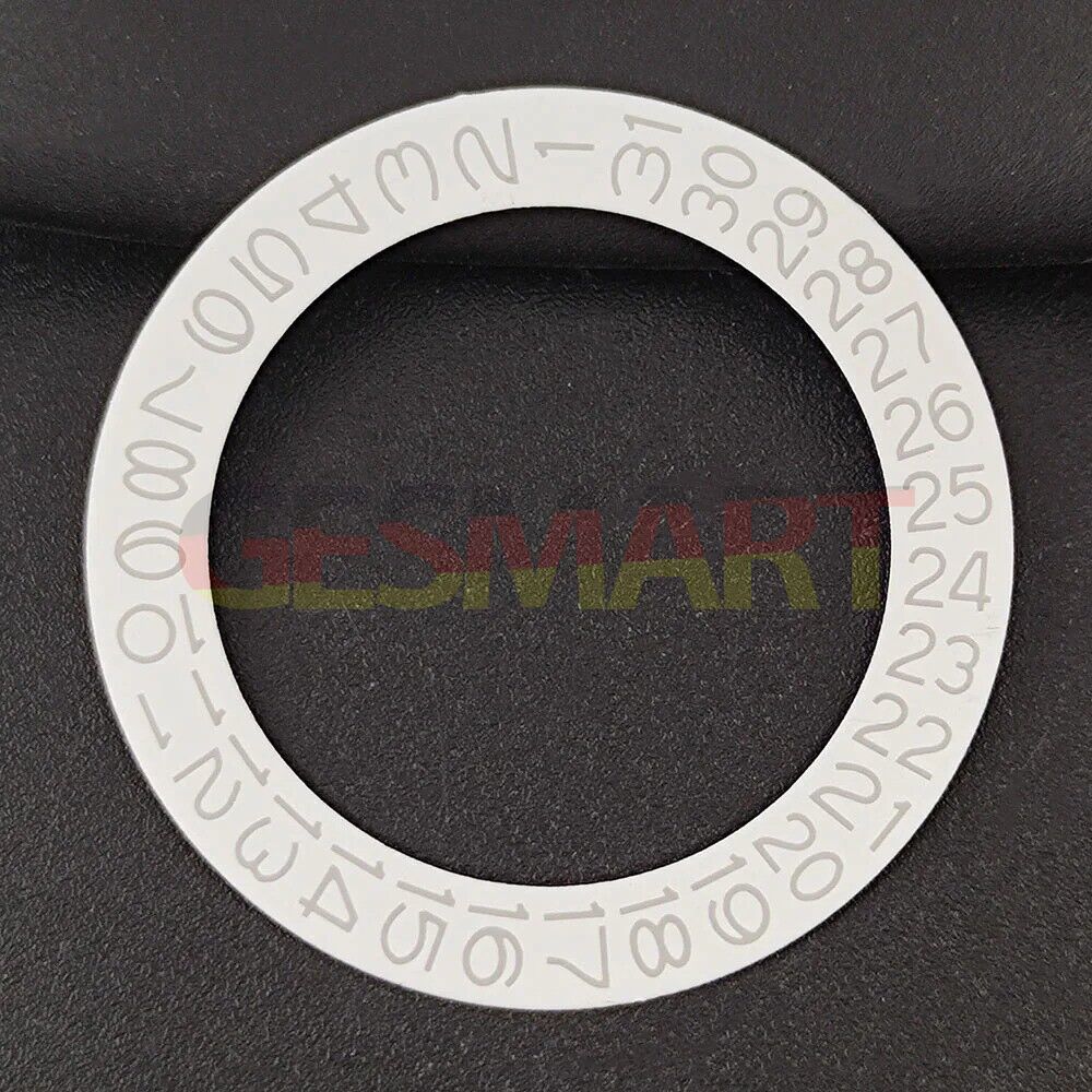 Black and grey date disk overlay for NH35 NH36 watch movement, precision accessory on white background.