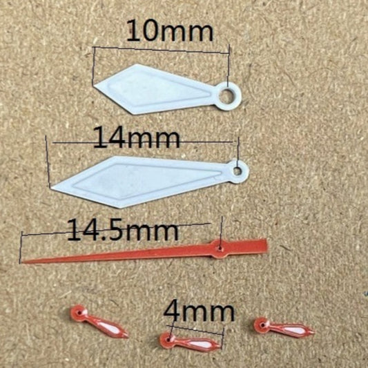 14.5mm white and red trim diamond lume watch hands for Miyota OS10 OS20 OS30 movements