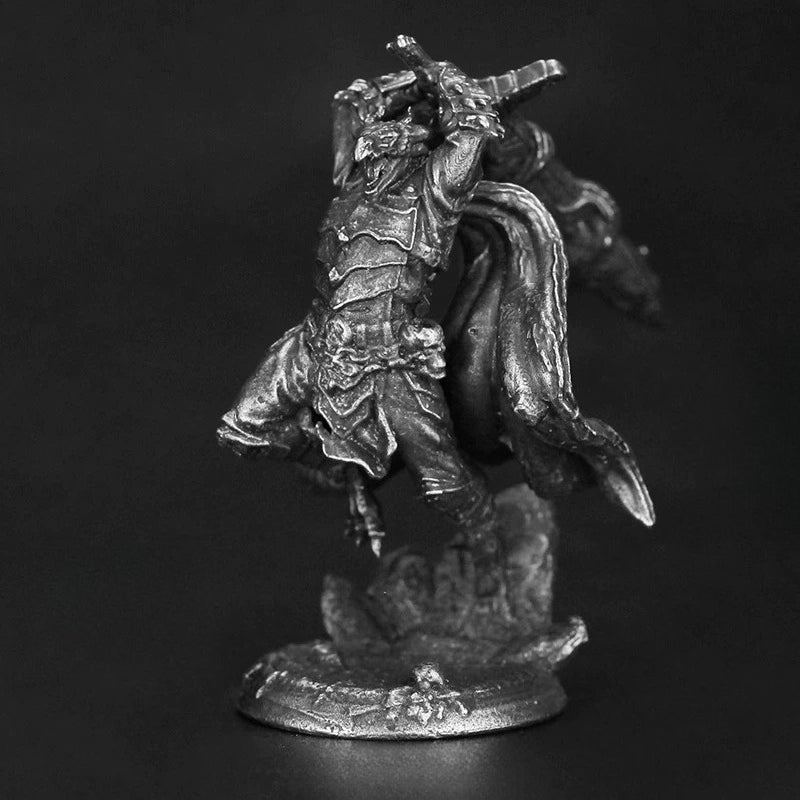 White Brass Figurine Dragon Knight Miniature - Leaping Greatsword Attack Figure