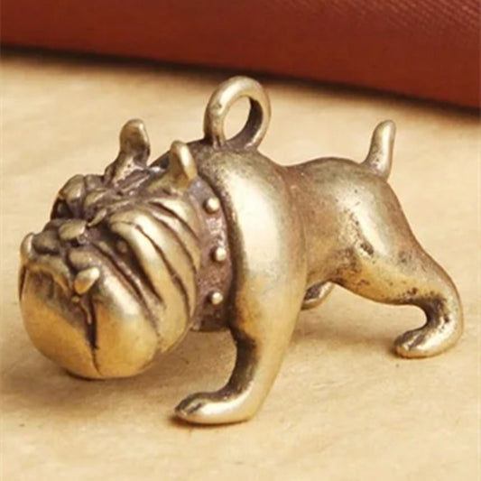 Solid copper vintage pug figurine, hand-carved bronze trinket for watch accessories display.