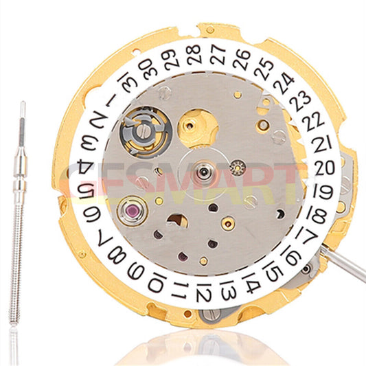 Golden Miyota Citizen 8200 8215 mechanical watch movement displaying single calendar by Miyota.