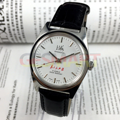 Shanghai Factory 37mm 7120 men's manual watch with shock-resistant design and classic vintage style.