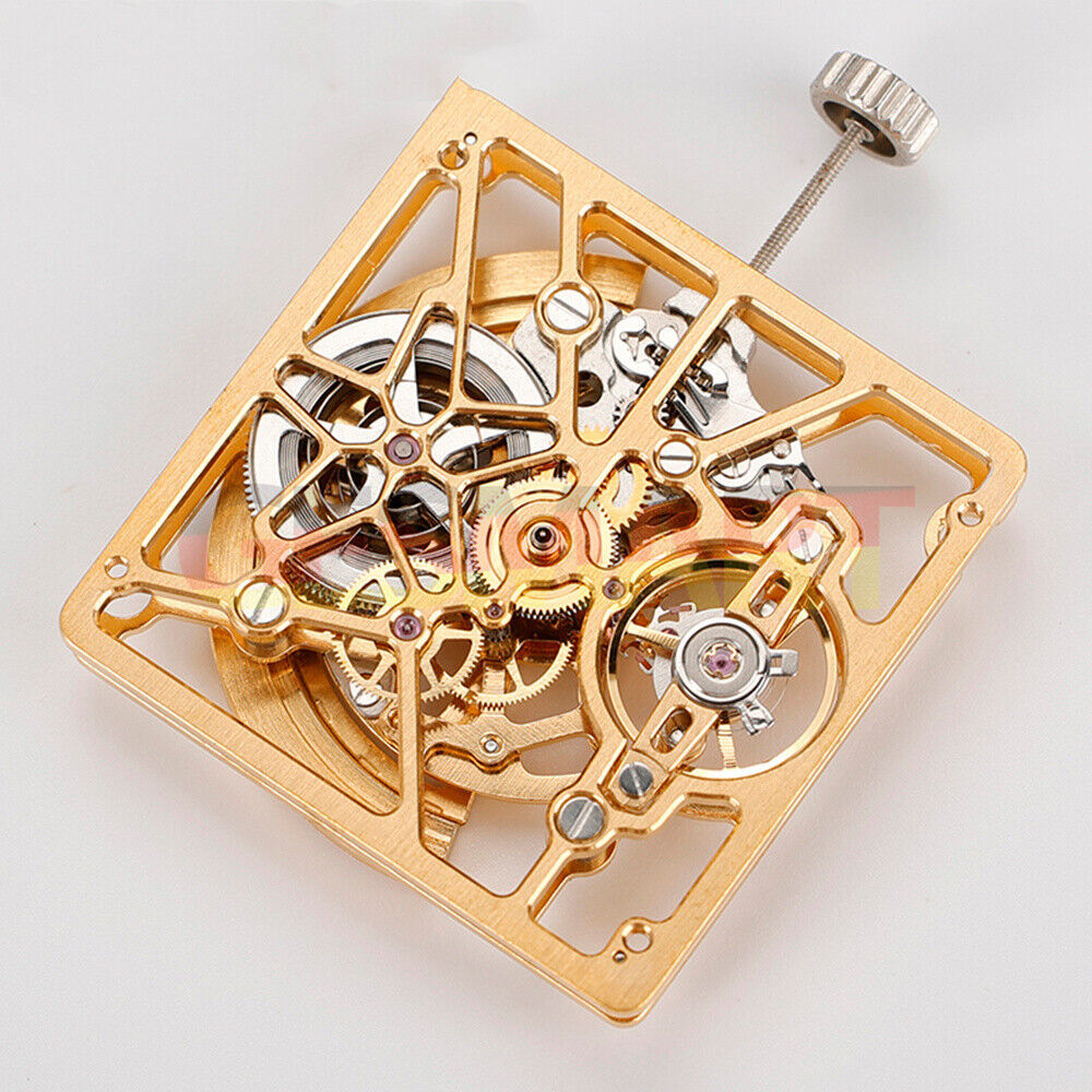 Asian HZ1B02D watch accessory showcasing silver, gold, and black hollow squares with automatic mechanical movement.