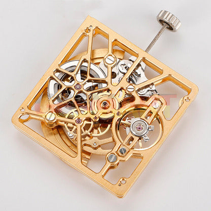 Asian HZ1B02D watch accessory showcasing silver, gold, and black hollow squares with automatic mechanical movement.