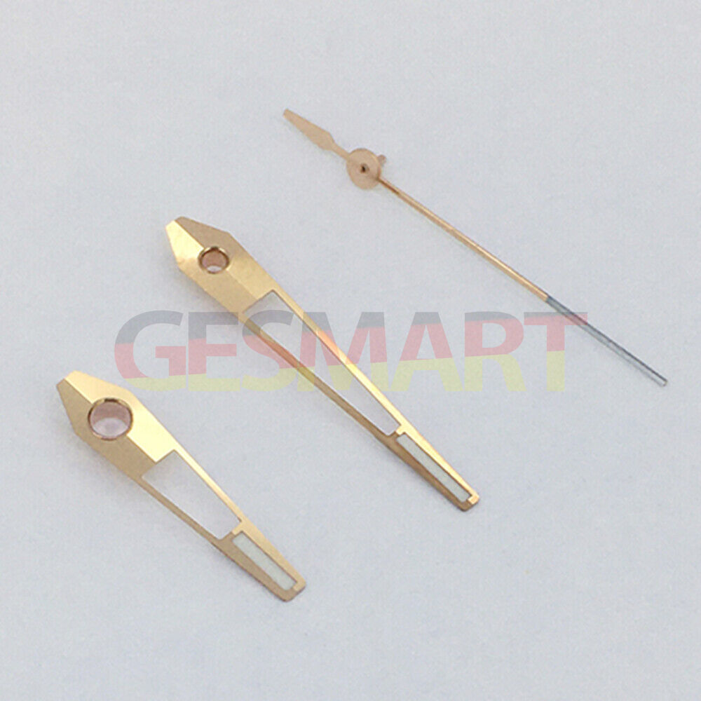 Green luminous rose gold watch hands for Asian 8215/2813 and Miyota 8N24 movements, sleek design.