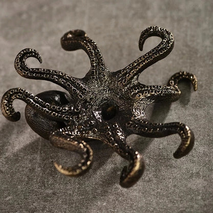 Solid copper vintage octopus figurine, hand-carved bronze trinket, perfect for decor.