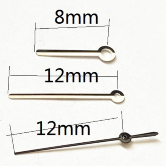 Aiguilles de seconde montre argentées et noires polies 12 x 12 x 8 mm pour mouvement à quartz Miyota 2035
